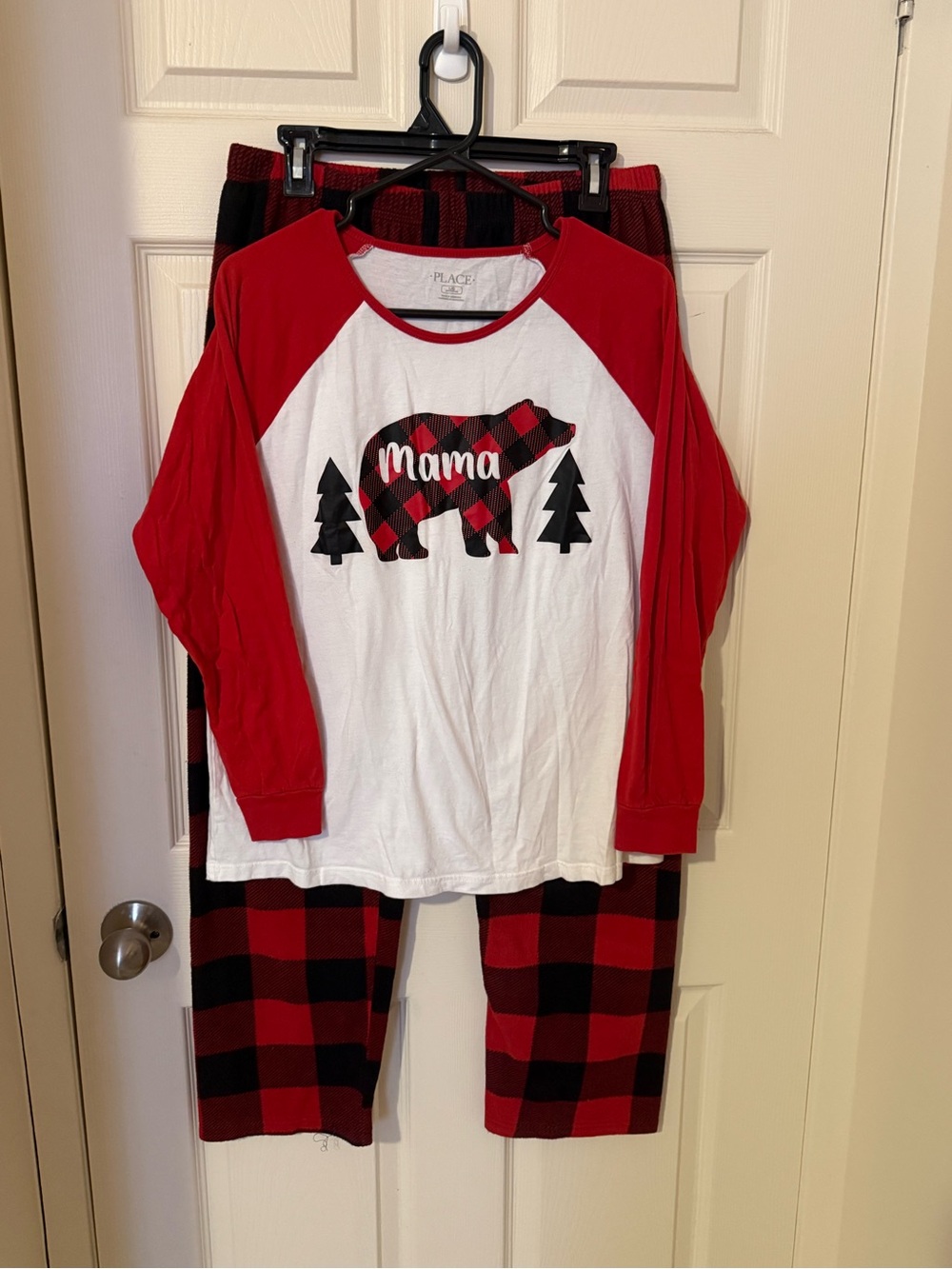The Children's Place Red and Black Buffalo Plaid "Mama" Bear Pajama Set